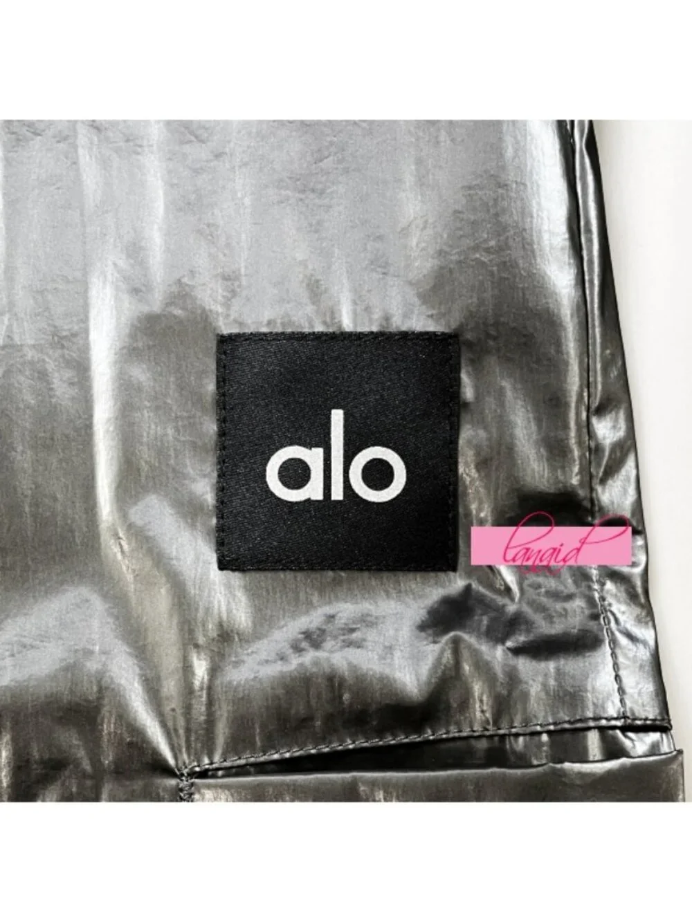Alo Metallic High-Waist Break Line Joggers Silver Chrome Shiny Hi-Rise Waisted S